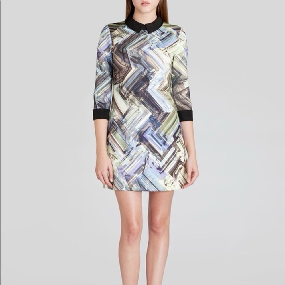 Ted Baker London Abstract Pattern Shift Dress Black Collar Size‎ US 6 Green
